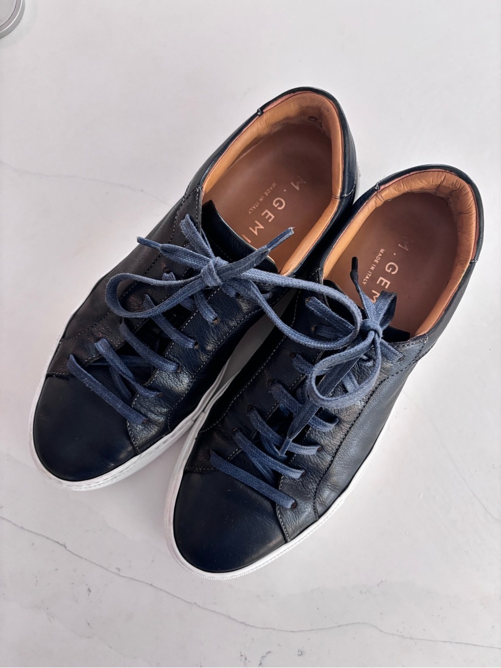 M. Gemi Navy and White Leather Low-Top Sneakers